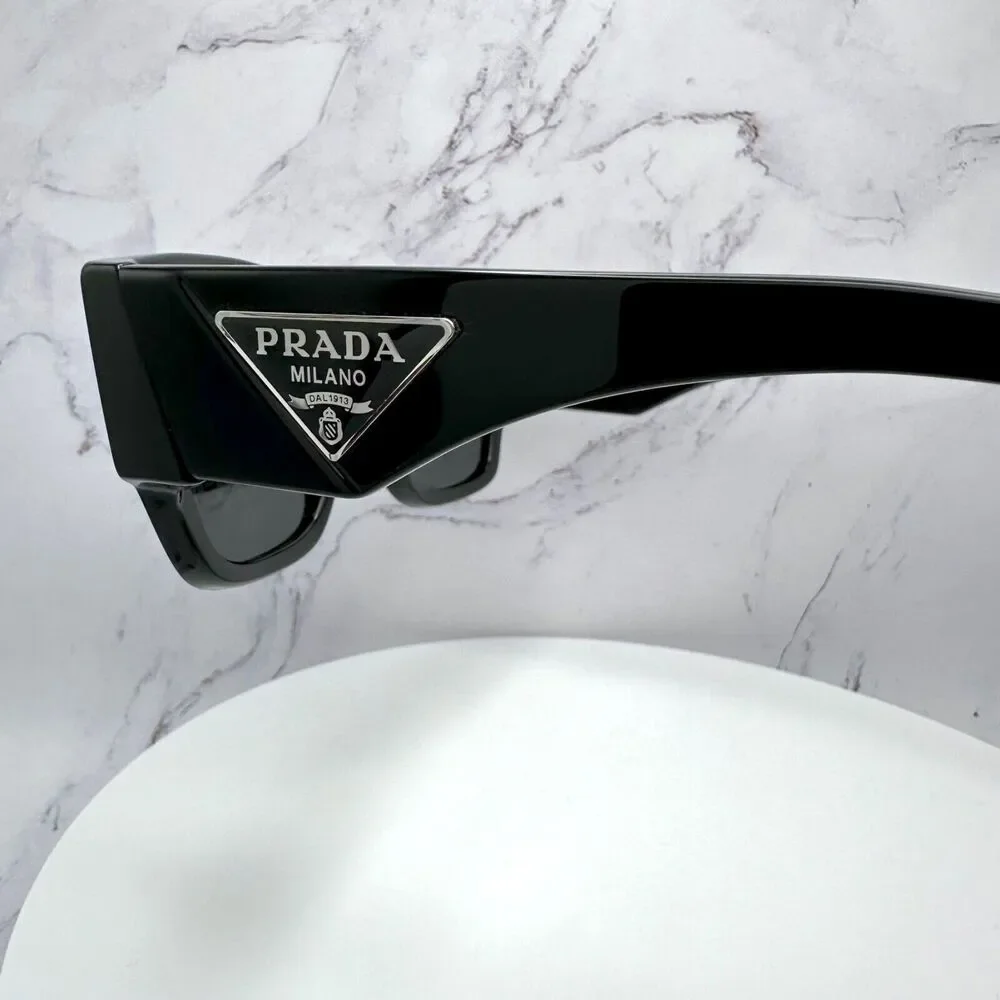New Prada Sunglasses Black Square Oversized Triangle Plaque Logo Authentic